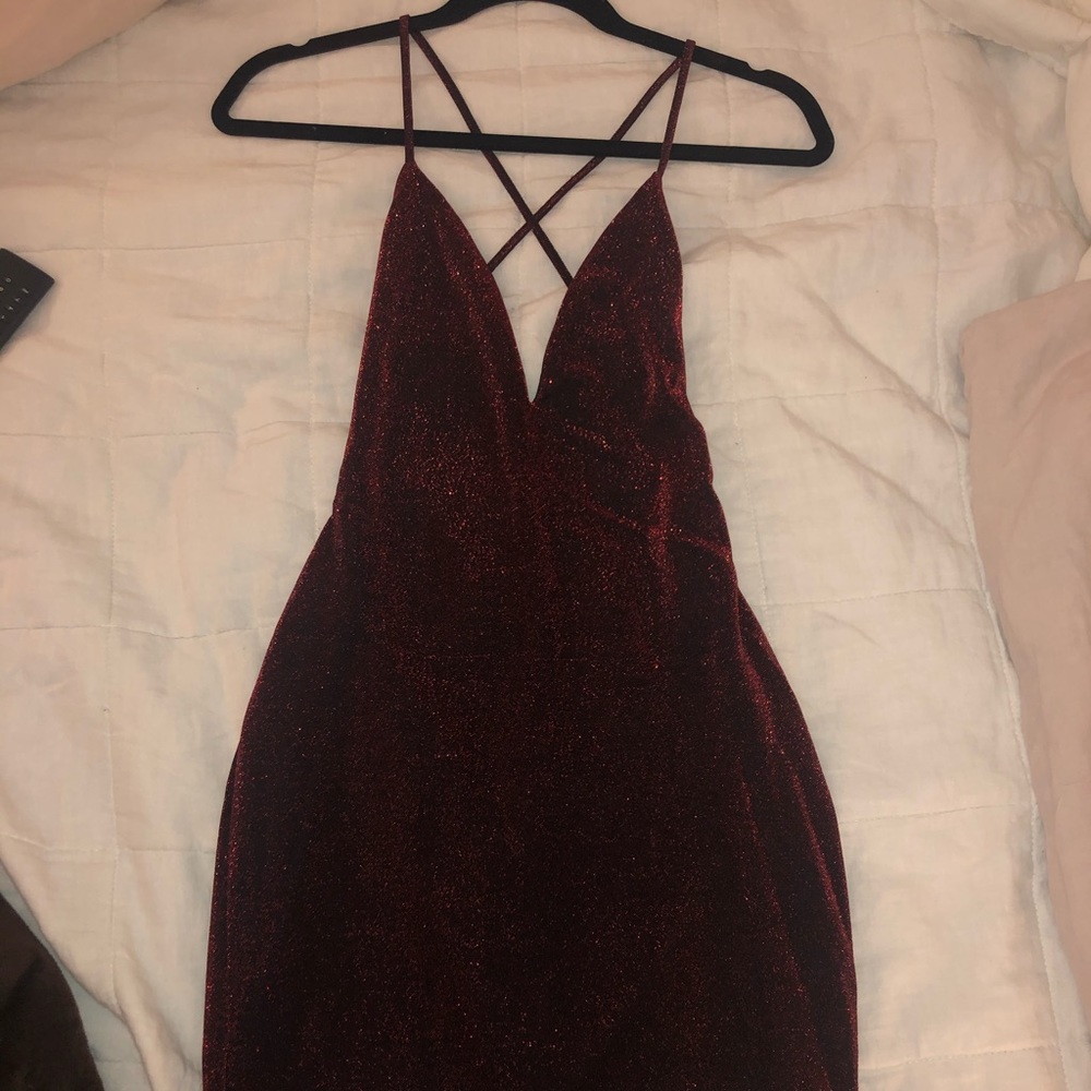By the way red metallic bodycon mini dress backles